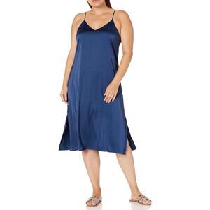 The Drop Ana Silky V-Neck Midi Slip Dress Navy XXL NEW